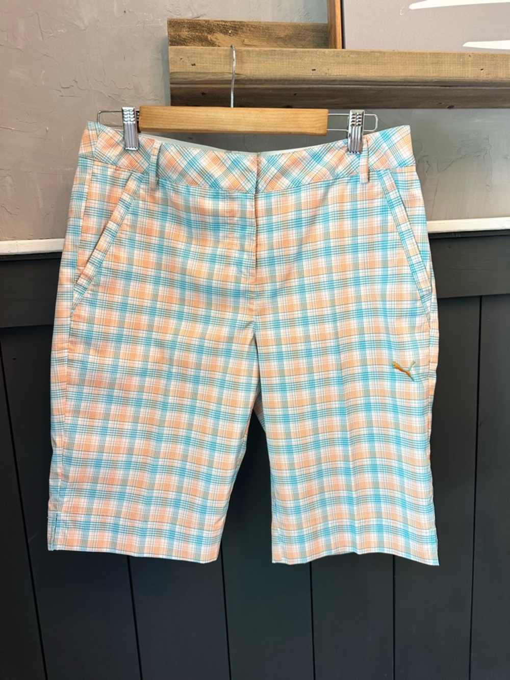 Puma Men's Plaid Golf Shorts - Blue & Orange size 8
